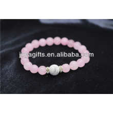 Natural 8MM Rose Quartz Stretch Pulseira Com 8MM Howlite / Semi Pulseira De Pedra Preciosa